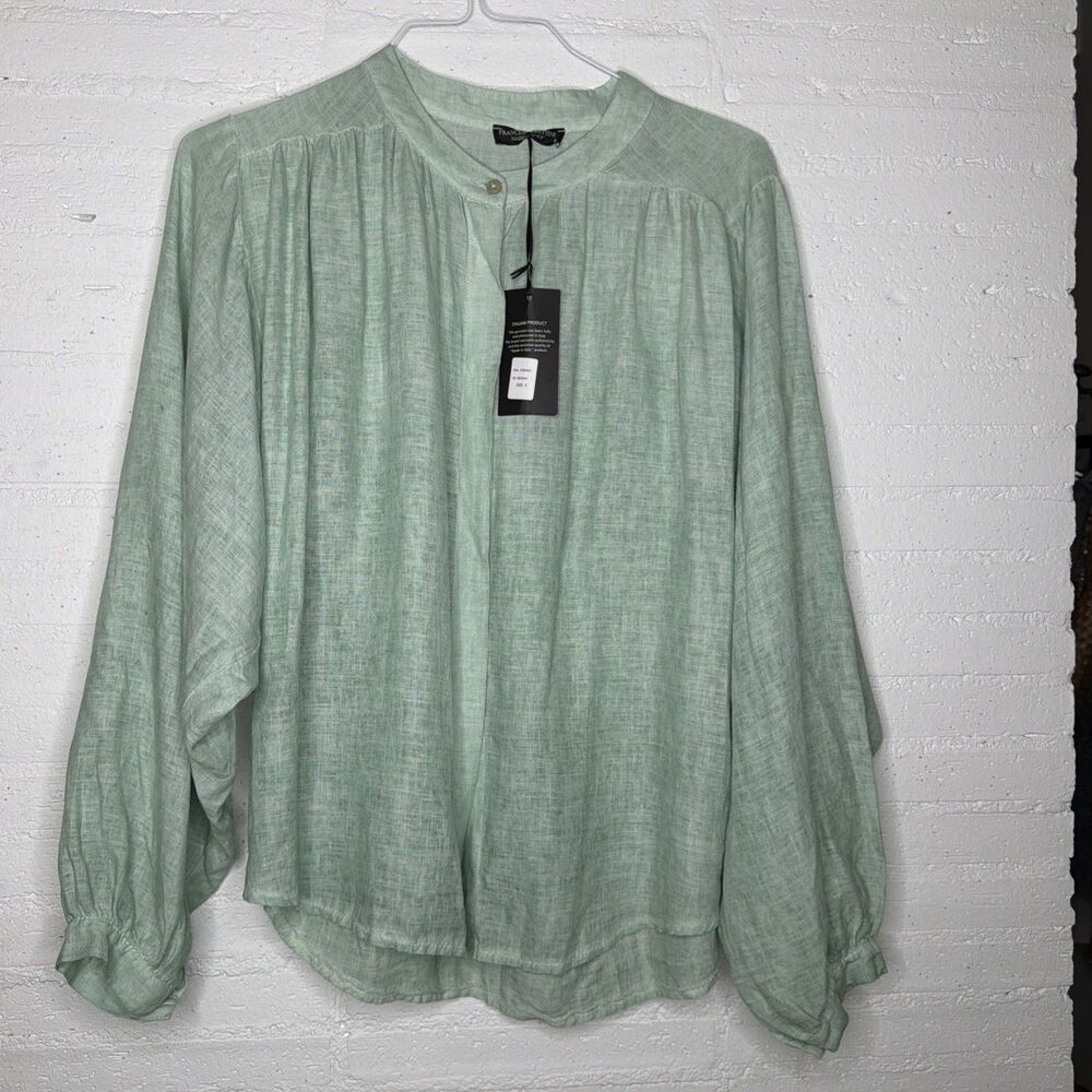 Francesca Bettini Linen Blouse S NWT Lagenlook Italian Linen Puff Sleeve